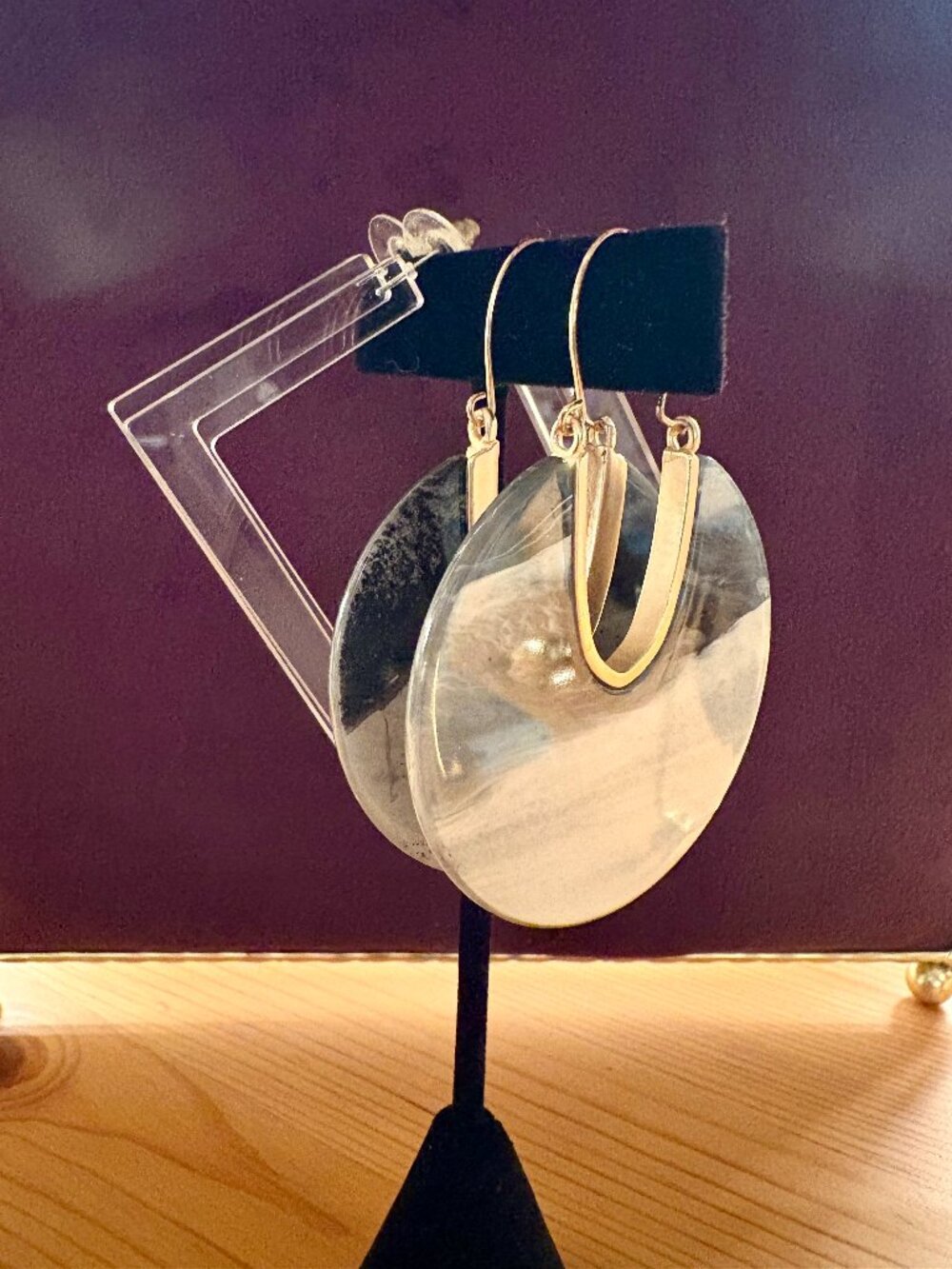 Modern Geometric Clear Acrylic Square & Marbled Shield Earring Bundle